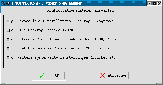 KNOPPIX-Konfiguration speichern