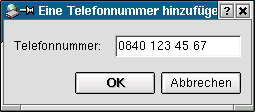 Dialog Telefonnummer erfassen