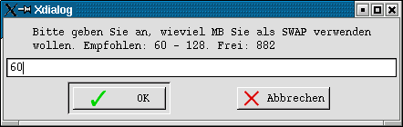 Dialog Eingabe SWAP-Dateigrösse